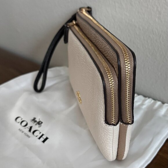 COACH - Leather Double Zip Wallet in Chalk / Black Multi - Picture 2 of 11